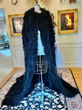 New OOAK Black Genuine Mongolian Fur  Long Cape | OS | by SKF Skandinavik Fur Co